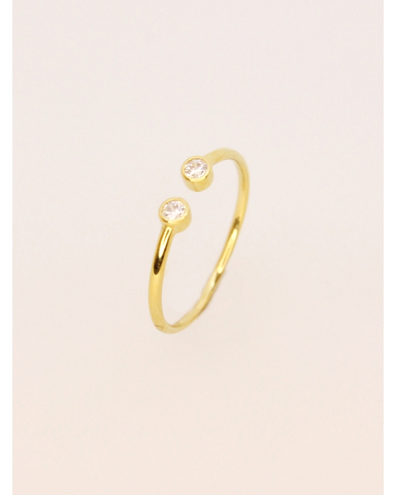 <P>Anillo de oro amarillo de 9 quilates con&nbsp;dos circonitas blancas.</P>
<P>Si necesitas una talla distinta a la indicada e
