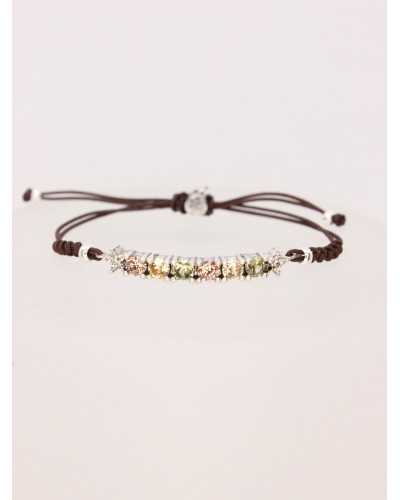 Pulsera de plata de ley con 2 piedras de cuarzo rosa, 2 peridotos verdes y 2 cuarzos ahumados claros. Ajustable a todas las medi