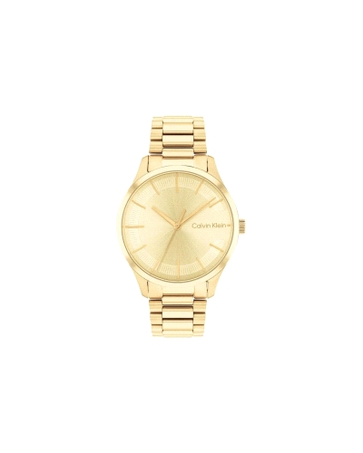El Calvin Klein 25200043 es un reloj unisex minimalista en acero dorado. Tiene caja de 35 mm, movimiento de cuarzo, cristal mine