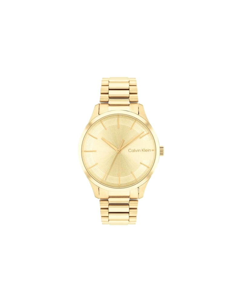 El Calvin Klein 25200043 es un reloj unisex minimalista en acero dorado. Tiene caja de 35 mm, movimiento de cuarzo, cristal mine