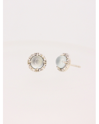 Pendientes de plata. 9mm de diámetro, calcedonia verde y cierre de presión.