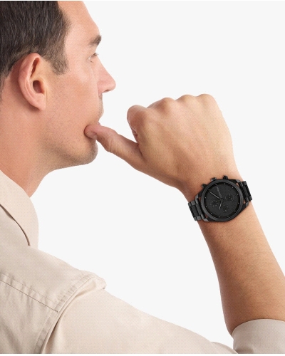 Reloj CK multifunción para hombre, de cuarzo, con caja de acero inoxidable negra de 44 mm, esfera negra con tres subesferas de f