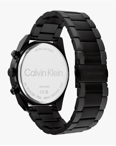 Reloj CK multifunción para hombre, de cuarzo, con caja de acero inoxidable negra de 44 mm, esfera negra con tres subesferas de f