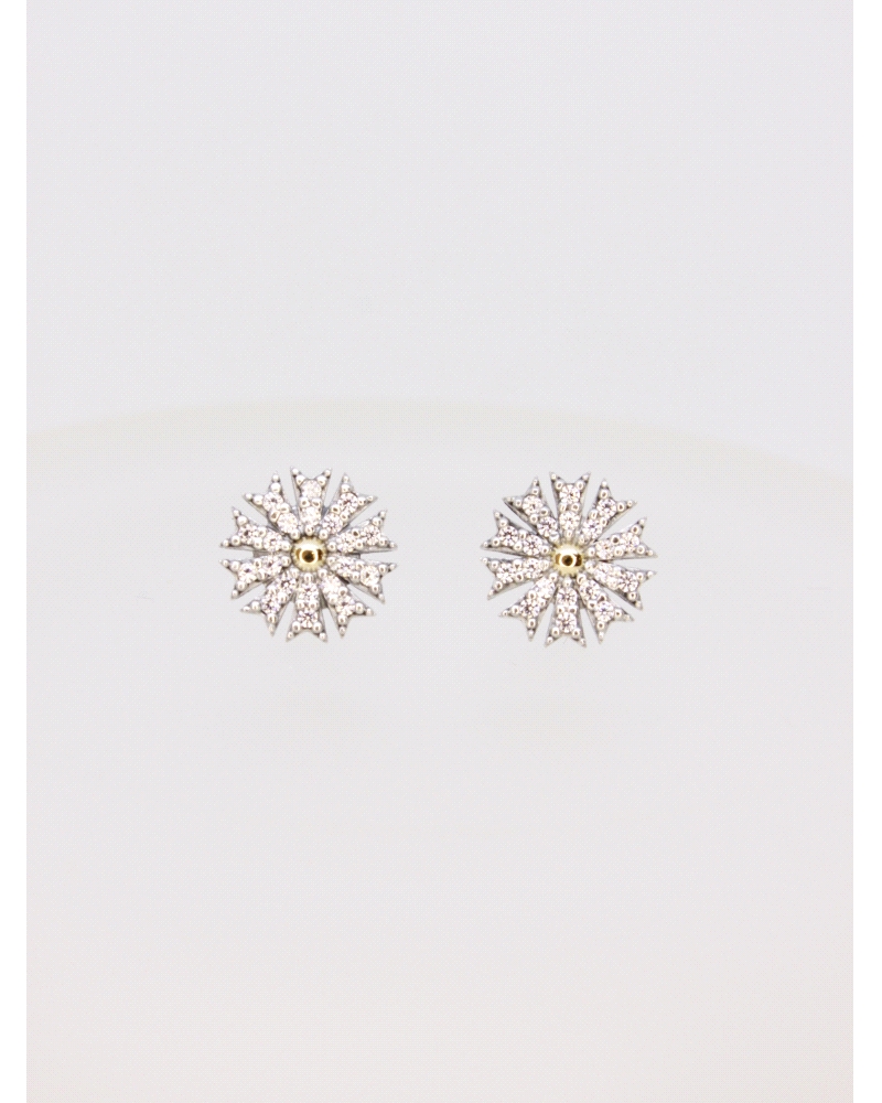 Pendientes de joyería fina y diseño sofisticado en plata de ley ( 925) y centro laminado en oro con circonitas. Cierre de presió