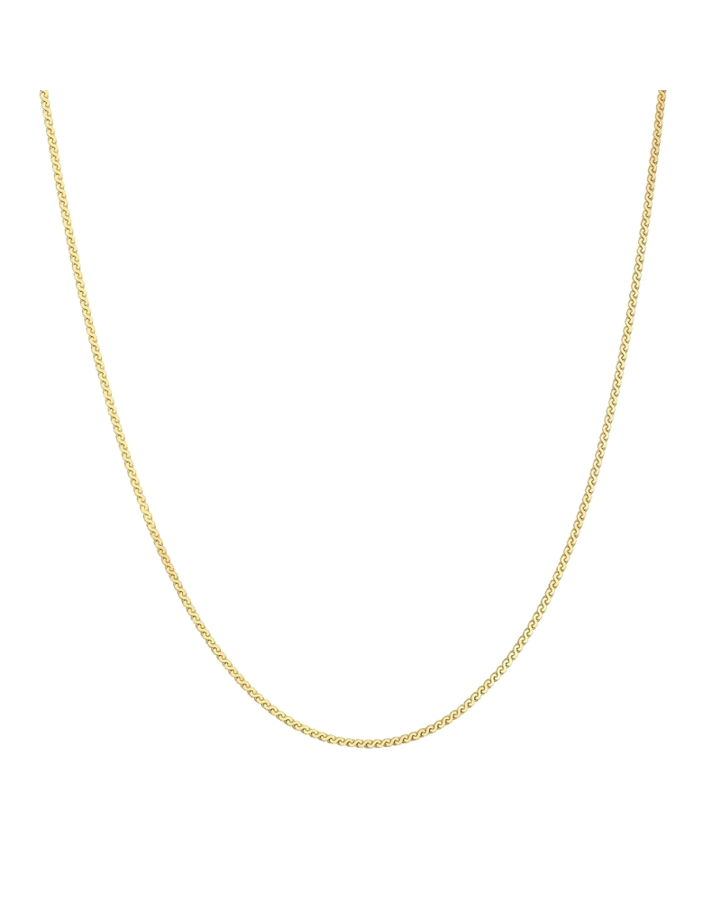 
Collar de cadena de plata dorada con eslabones planos en forma de S.