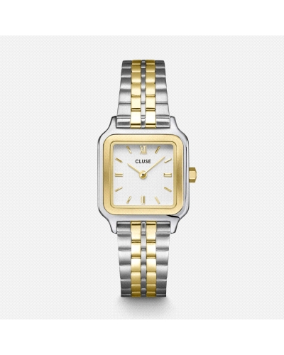 Cluse Gracieuse Petite CW11801. Reloj de mujer fino y elegante con caja cuadrada bicolor oro/plata de 24 mm y perfil delgado de 