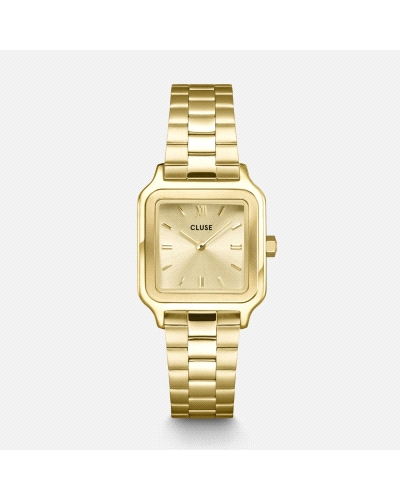Cluse Gracieuse Petite, elegante reloj femenino de estilo minimalista con caja cuadrada bicolor oro/plateado de 24 mm, esfera bl