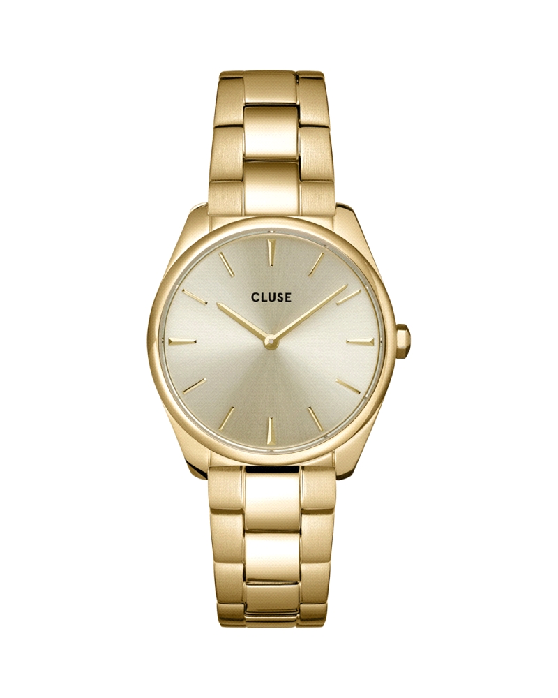 Reloj Cluse CW11212 Reloj analógico con movimiento de cuarzo, caja de acero inoxidable dorada y esfera minimalista con cristal m