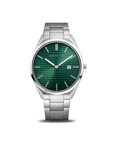 Reloj Bering Ultra Slim 17240-708Diseño elegante con caja de acero inoxidable de 40 mm y grosor de 6 mm. Esfera verde con textur