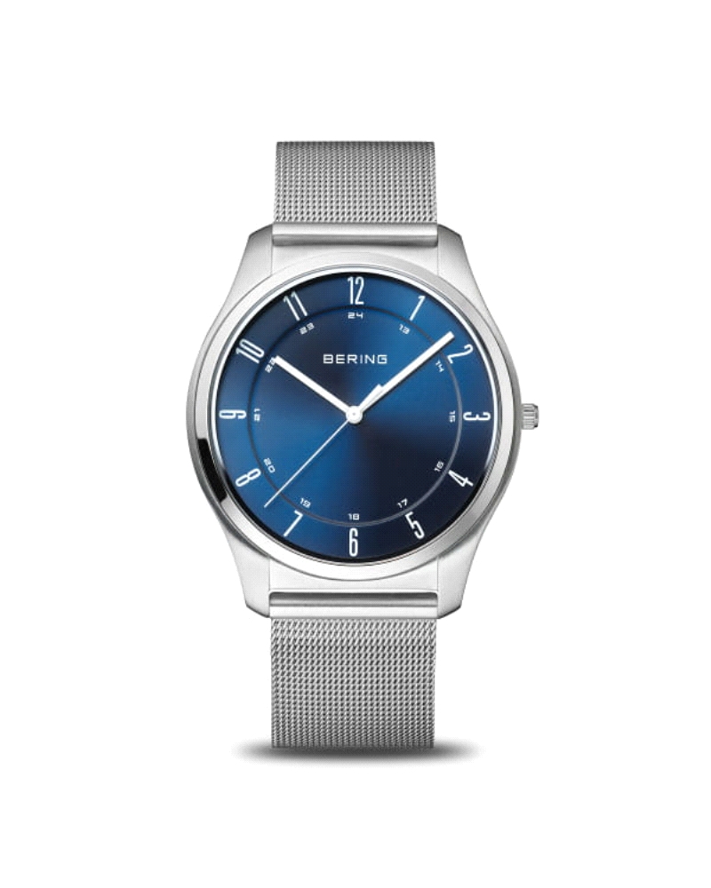 Reloj Bering Ultra Slim 18340-307Diseño elegante con caja de acero inoxidable de 40 mm en acabado pulido y cepillado. Esfera azu