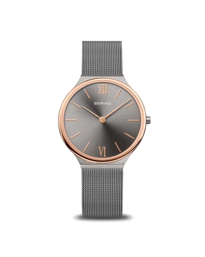 Reloj Bering Ultra Slim 18434-369 Diseño minimalista con caja de acero inoxidable de 34 mm en acabado gris pulido y cepillado. E