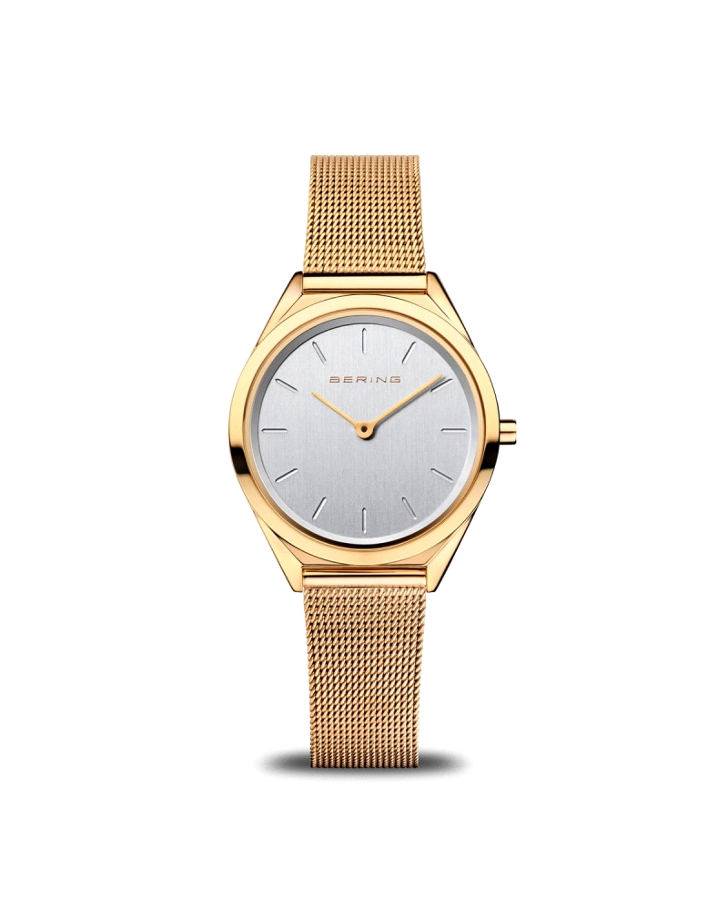 Reloj Bering Ultra Slim 107031-334 Diseño minimalista con caja de acero inoxidable de 31 mm en acabado dorado pulido. Esfera pla