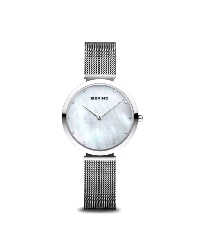Reloj Bering 18132-004 Diseño elegante con caja de acero inoxidable de 32 mm en acabado plateado pulido. Esfera de madreperla bl