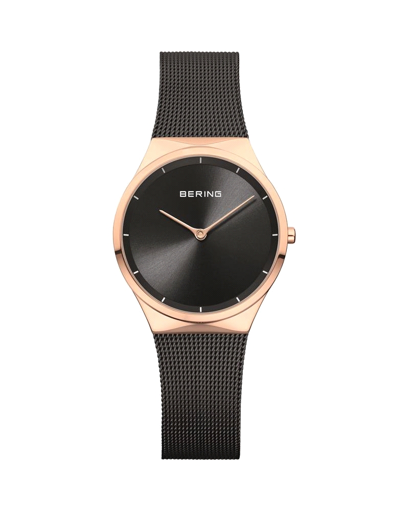 Reloj Bering 12131-162 Diseño minimalista con caja de acero inoxidable de 31 mm y esfera negra. Movimiento de cuarzo, cristal de