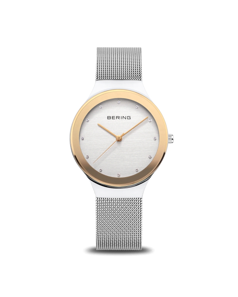 Reloj Bering 12934-010 Diseño elegante con caja de acero inoxidable de 34 mm y esfera plateada. Movimiento de cuarzo, cristal de