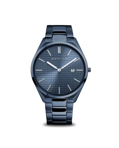 Reloj Bering Ultra Slim 17240-797 Diseño minimalista de estilo monocromático azul: caja de acero inoxidable azul de 40 mm con so