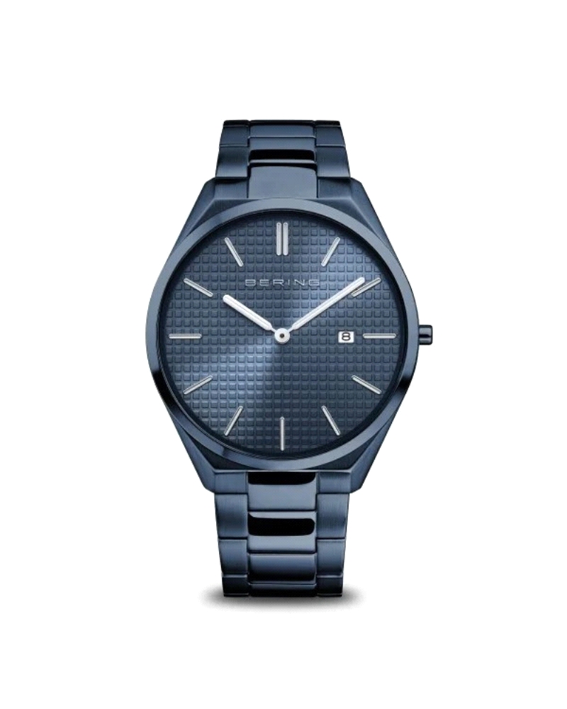 Reloj Bering Ultra Slim 17240-797 Diseño minimalista de estilo monocromático azul: caja de acero inoxidable azul de 40 mm con so
